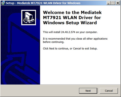 MediaTek MT7921 Wi-Fi 6 802.11ax PCIe Adapter drivers 24.40.2.574