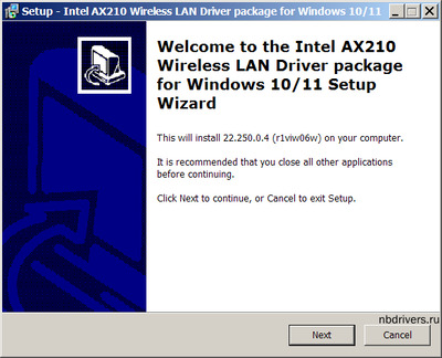 Intel Wireless Lan drivers version 22.250.0.4