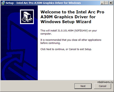Intel Arc Pro A30M Graphics drivers version 31.0.101.4094