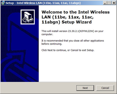 Intel Wireless Lan drivers version 23.30.2.1