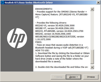 Realtek RTL8852BE-VT Bluetooth Adapter drivers 50.4028.2506.1001