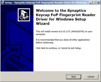 Synaptics / Lenovo Fingerprint Reader Drivers 6.0.10.1171