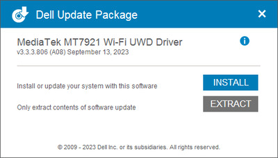 MediaTek MT7921 Wi-Fi 6 802.11ax PCIe Adapter drivers 3.3.3.806