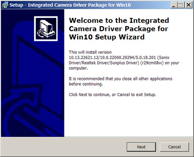 Sunplus Integrated Camera driver version 5.0.18.201 WHQL