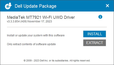 MediaTek MT7921 Wi-Fi 6 802.11ax PCIe Adapter drivers 3.3.3.854