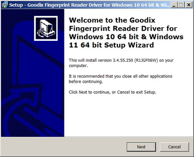 Goodix / Lenovo Fingerprint Drivers 3.4.55.250